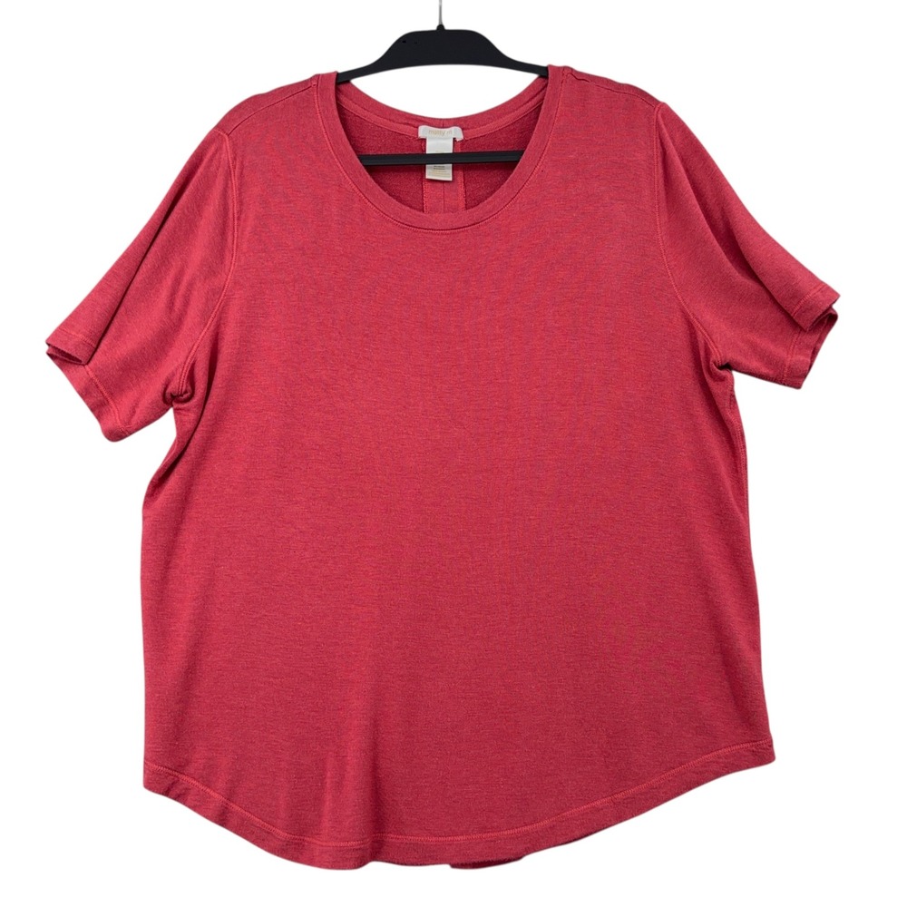 Matty M Womens XXL Red Heathered Short‎ Sleeve Crew Neck Split Back Top MK7800